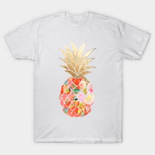 Aloha pineapple, coral orange + faux gold T-Shirt